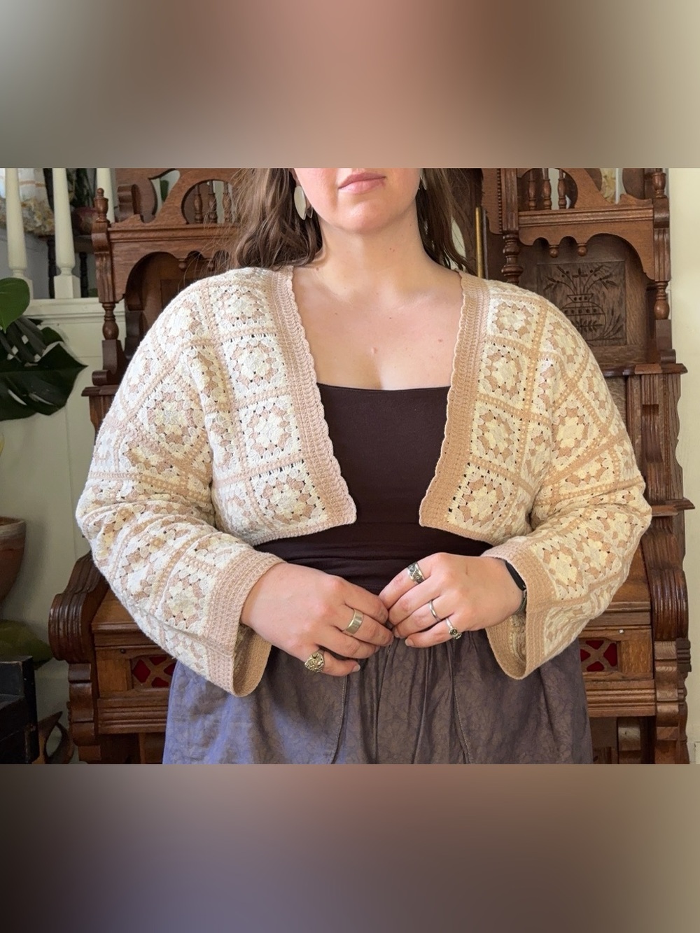 Venus quilted crochet boho cottagecore cropped cardigan